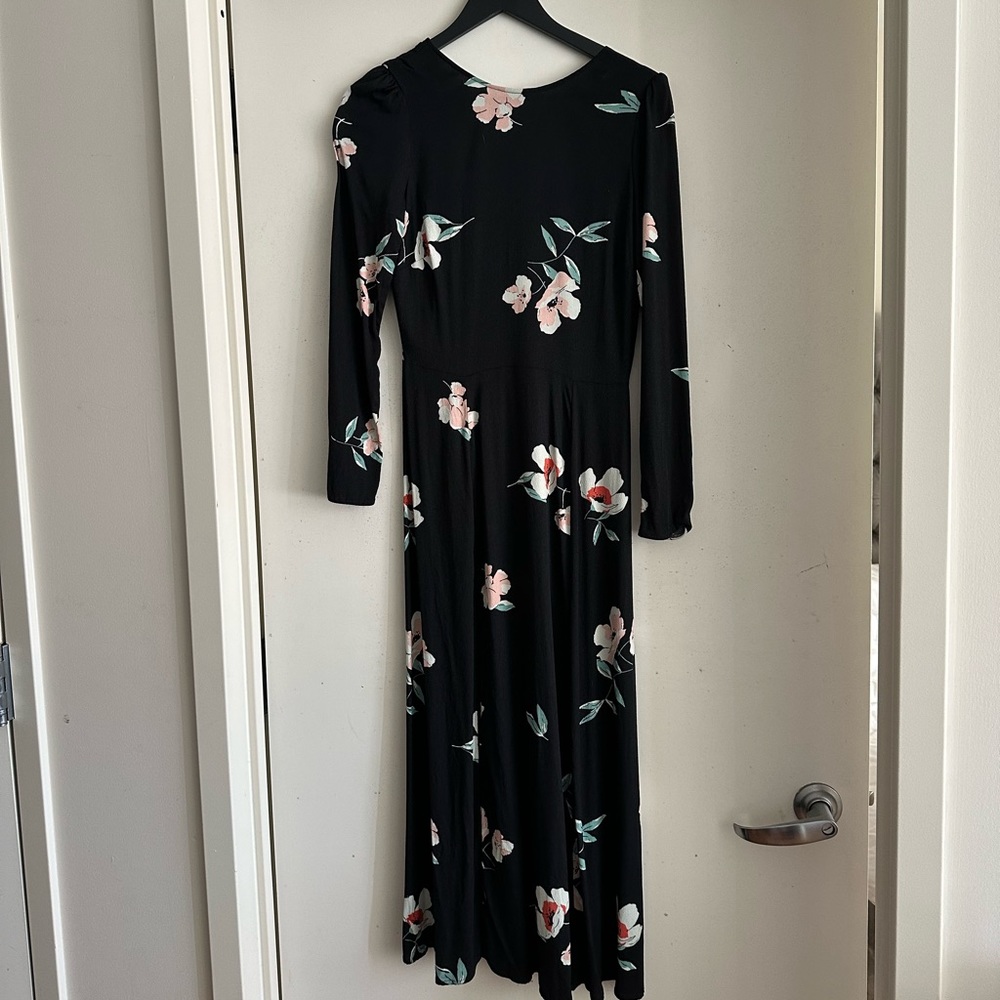 Reformation Black Long Sleeve Floral Midi Dress